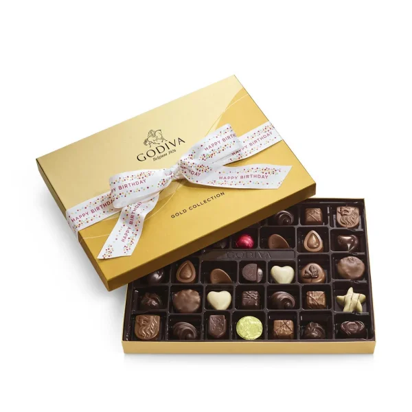 Assorted Chocolate Gold Gift Box, Happy Birthday Ribbon, 36pc.