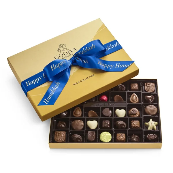 Assorted Chocolate Gold Gift Box, Happy Hanukkah Ribbon, 36pc.