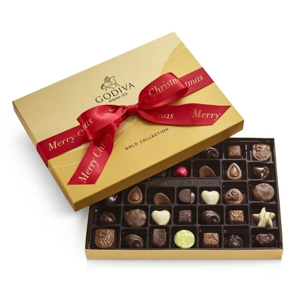 Assorted Chocolate Gold Gift Box, Merry Christmas Ribbon, 36pc.