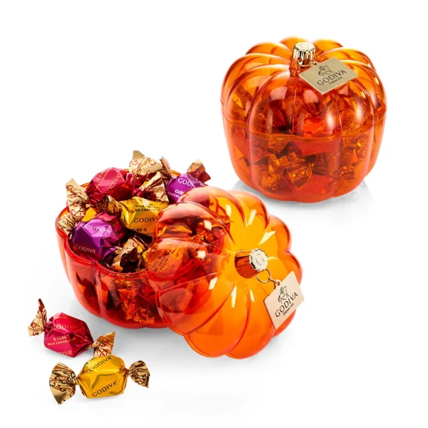 Pumpkin Candy Dish with Assorted G Cube Truffles, Set of 2