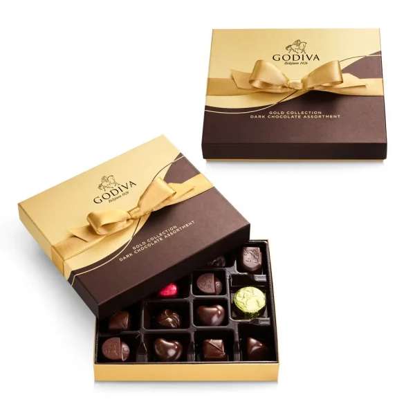 Dark Chocolate Gift Box, Gold Ribbon, 15 pc., Set of 2